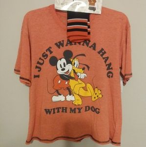 Disney Mickey Mouse & Pluto Pajama Set Sz XS Shirt Shorts Socks